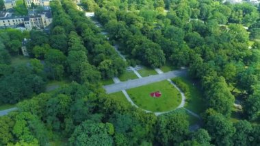 Aerial view of the Poniatowski Park in Lodz. High quality 4k footage