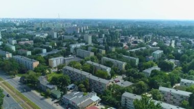 Aerial view of a beautiful green housing estate in Lodz. High quality 4k footage