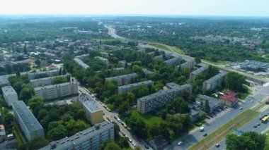 Aerial view of a beautiful green housing estate in Lodz. High quality 4k footage