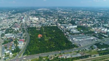 Aerial view of the beautiful panorama of Lodz. High quality 4k footage