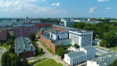 Aerial view of the Lodz University of Technology. High quality 4k footage