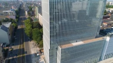 Aerial view of the building at Piotrkowska Street in Lodz. High quality 4k footage