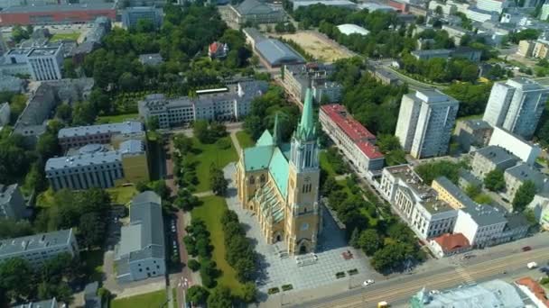 Aerial View Cathedral Basilica Lodz Beautiful Surroundings High Quality Footage — Stockvideo