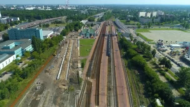 Aerial View Railway Tracks Lodz High Quality Footage — Stockvideo
