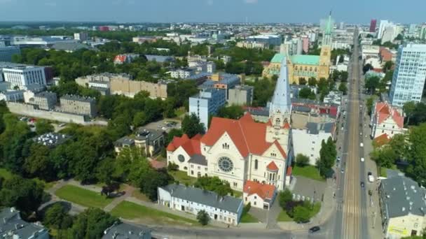 Aerial View Evangelical Church Lodz High Quality Footage — Vídeo de Stock
