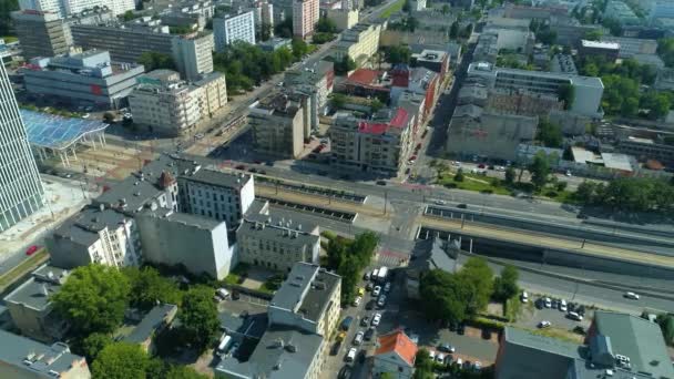 Aerial View Mickiewicz Avenue Lodz High Quality Footage — Video
