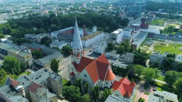 Aerial View Evangelical Church Lodz High Quality Footage — Stockvideo
