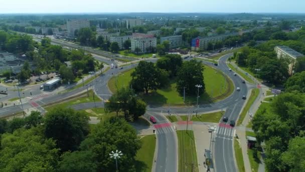 Aerial View Large Rondo Lotnikow Lodz High Quality Footage — Αρχείο Βίντεο