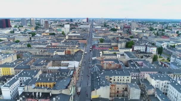 Aerial View Piotrkowska Street Lodz Great Polish Footage High Quality — 图库视频影像