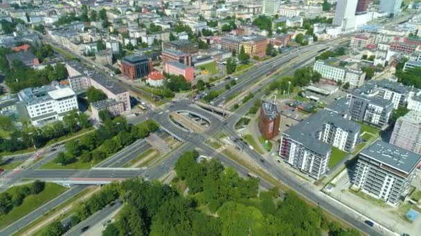 Aerial View Mickiewicz Avenue Lodz High Quality Footage — стоковое видео