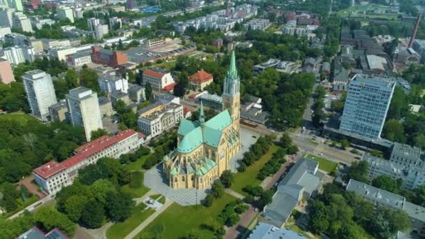 Aerial View Cathedral Basilica Lodz Beautiful Surroundings High Quality Footage — Wideo stockowe