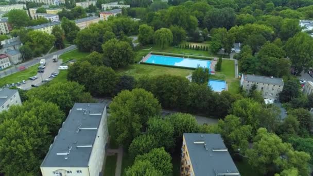 Aerial View Outdoor Swimming Pool Lodz Beautiful Polish Footage High — Vídeos de Stock