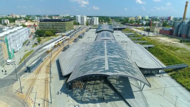 Aerial View Lodz Fabryczna Railway Station High Quality Footage — стоковое видео