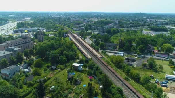 Aerial View Train Entering Lodz Wonderful View High Quality Footage — Video Stock