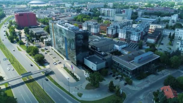 Aerial View Doubletree Hilton Hotel Lodz High Quality Footage — Stockvideo