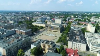 Aerial view of the Grand Theater in Lodz. High quality 4k footage