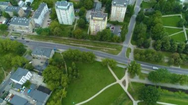 Aerial view of the buildings in the Marysin Lodz housing estate. Beautiful Polish footage. High quality 4k footage