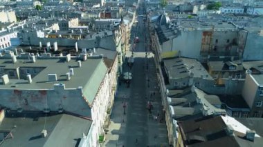 Aerial view of Piotrkowska Street Lodz. Great Polish footage. High quality 4k footage