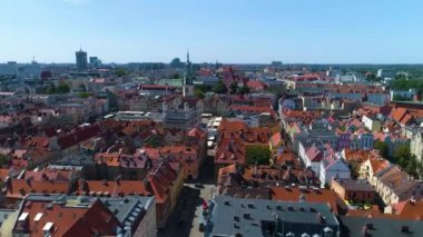 Aerial view of the old town in Poznan. High quality 4k footage