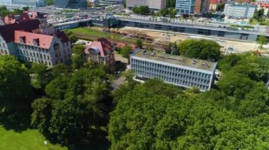 Aerial view of the tracks near the main Poznan. High quality 4k footage