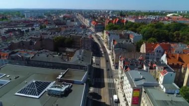 Aerial view of the streets around Poznans Western Train Station. High quality 4k footage