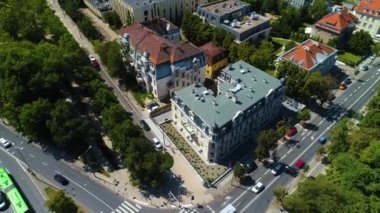 Aerial view of Skwer im. M. Jakszta in Poznan. High quality 4k footage