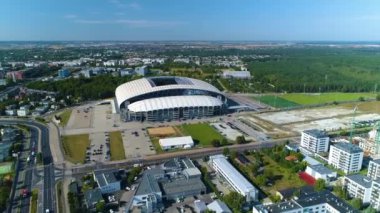 Aerial view of the Poznan Stadium. High quality 4k footage