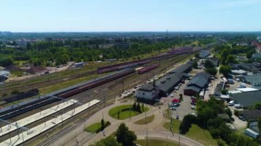 Aerial view of Poznan Glowny. Great view of the track. High quality 4k footage