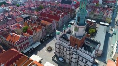 Aerial view of the old town in Poznan. High quality 4k footage