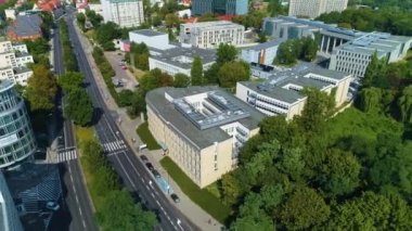 Aerial view of buildings on Solna road in Poznan. High quality 4k footage