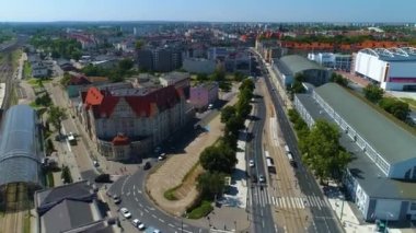 Aerial view of the western railway station in Poznan. Summer footage. High quality 4k footage