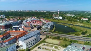 Aerial view of the old port in Poznan. High quality 4k footage