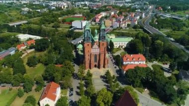 Aerial view of the Cathedral Basilica of St. Apostles Peter and Paul in Poznan. High quality 4k footage