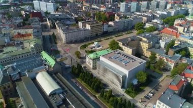 Aerial view of Plac Wolnosci in Poznan. High quality 4k footage