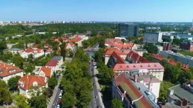 Aerial view of the Student House of the University of Poznan. High quality 4k footage