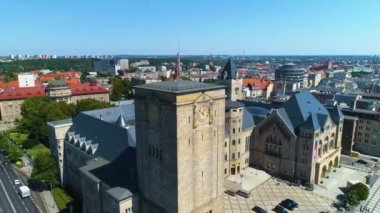 Aerial view of the Imperial Castle in Poznan. High quality 4k footage