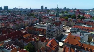 Aerial view of the old town in Poznan. High quality 4k footage