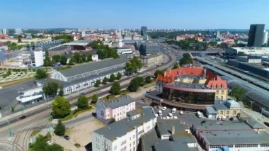 Aerial view of Poznan Glowny. Beautiful summer Poznan shot. High quality 4k footage