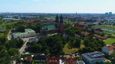 Aerial view of the Cathedral Basilica of St. Apostles Peter and Paul in Poznan. High quality 4k footage