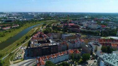 Aerial view of the old port in Poznan. High quality 4k footage
