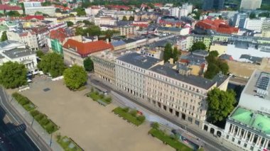 Aerial view of Freedom Square in Poznan. High quality 4k footage