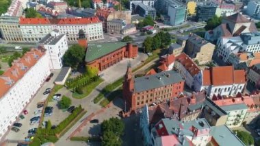 Aerial view of the Roman Wilhelmi Square in Poznan. High quality 4k footage