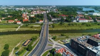 Aerial view of the old port in Poznan. High quality 4k footage