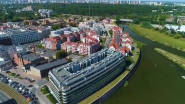 Aerial view of the old port in Poznan. High quality 4k footage