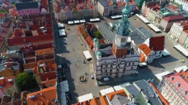 Aerial view of the old town in Poznan. High quality 4k footage
