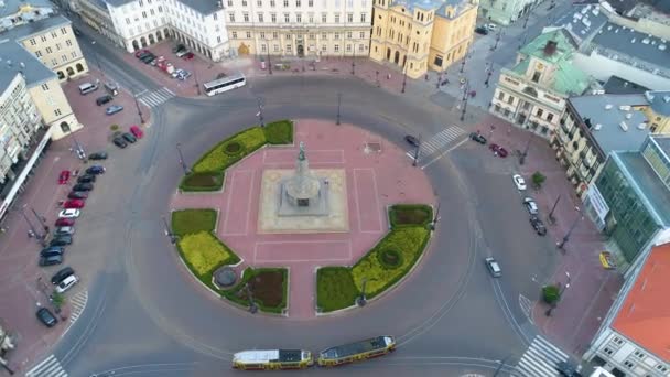Aerial View Freedom Square Lodz Great Polish Footage High Quality — стоковое видео
