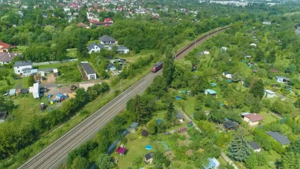 Aerial View Train Entering Lodz Wonderful View High Quality Footage — Video