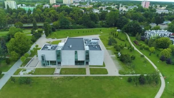 Aerial View Survivors Park Dialogue Center Lodz Beautiful Polish Footage — Vídeos de Stock