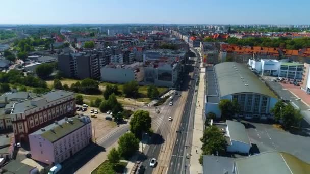 Aerial View Streets Poznans Western Train Station High Quality Footage — Stockvideo