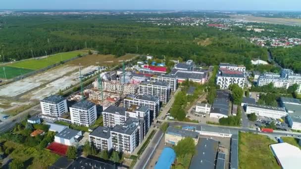 Aerial View Residential Buildings Poznan Stadium High Quality Footage — Vídeos de Stock